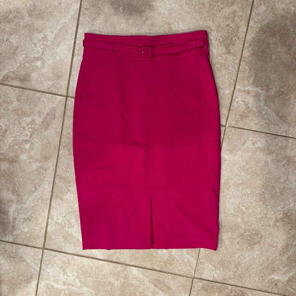 Ann Taylor Belted Knee Length Lined Pencil Skirt - Raspberry - Size 0
